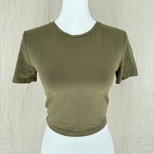 Zara Army Green Short Sleeve Crop Top Shirt Size S